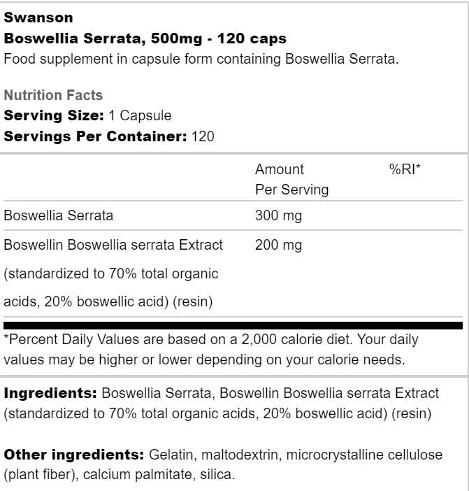 Boswellia serrata 500 mg 120 cápsulas
