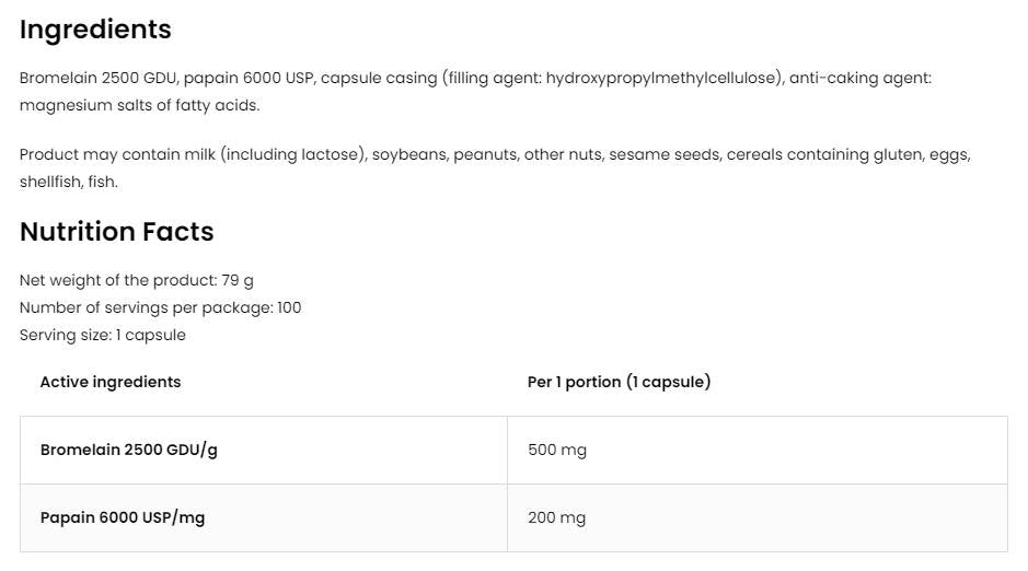 Bromelain + Papain Enzymes 100 capsules