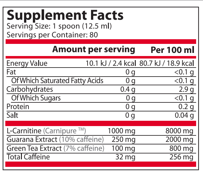 Pure Ernärung - Carni Max Flëssegkeet mat Guarana a grénge Téi - 1000 ml