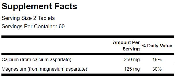 Calcium and Magnesium (Aspartate Complex) 120 Tablets