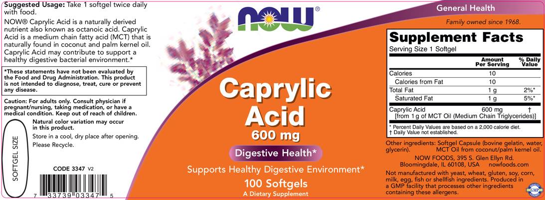 Caprylic Acid 600 mg - 100 Gel capsules
