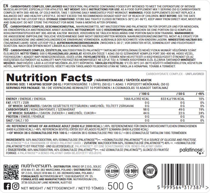 Carbohydrate Complex 500 grams