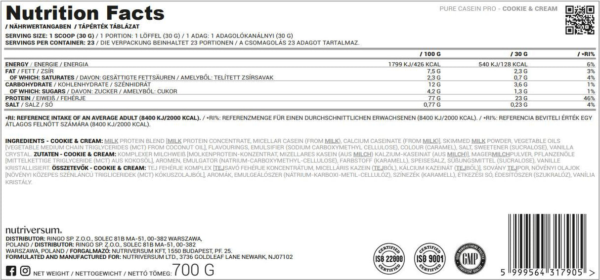 Casein Pro reng - 500 Gramm