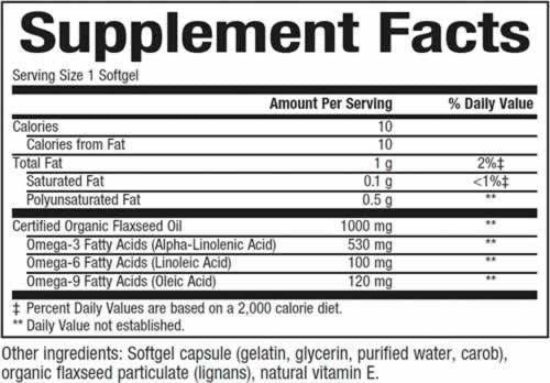 Certified Organic Flaxseed Oil - 90 Gel capsules