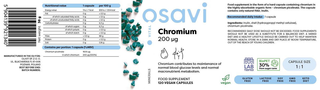 Picolinato de cromo 200 mcg - 120 cápsulas