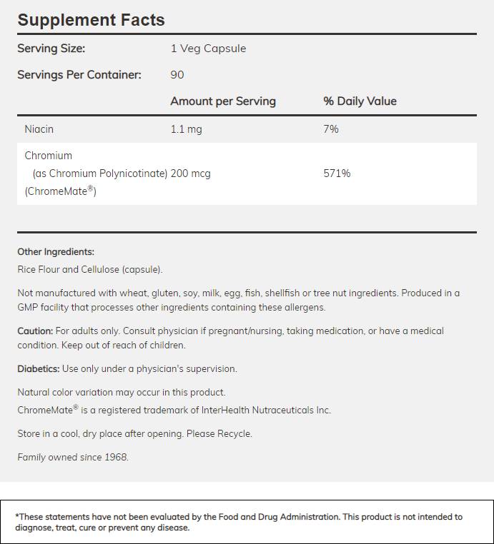Cromemate/polinicotinato de cromo 200 mcg - 90 cápsulas