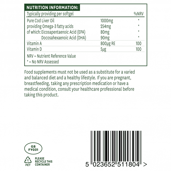 Cod Liver Oil 1000mg 90 Softgels NaturesAid