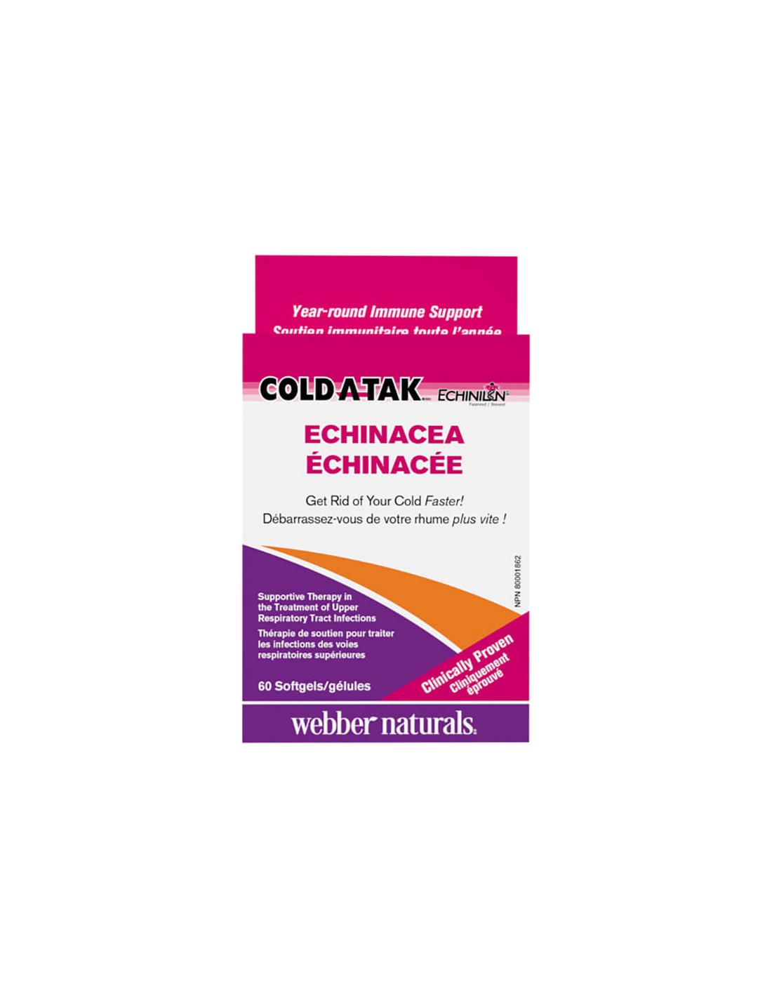 Cold -A -Tak® Ehinacea - Echinacea, 250 mg - para resfriados y gripe, 60 cápsulas de Softgel
