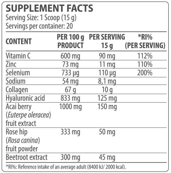 Complejo de colágeno | con ácido hialurónico y berry acai - 300 gramos