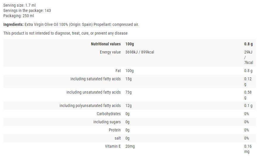 Cooking Spray / Extra Virgin Olive Oil - 250 ml