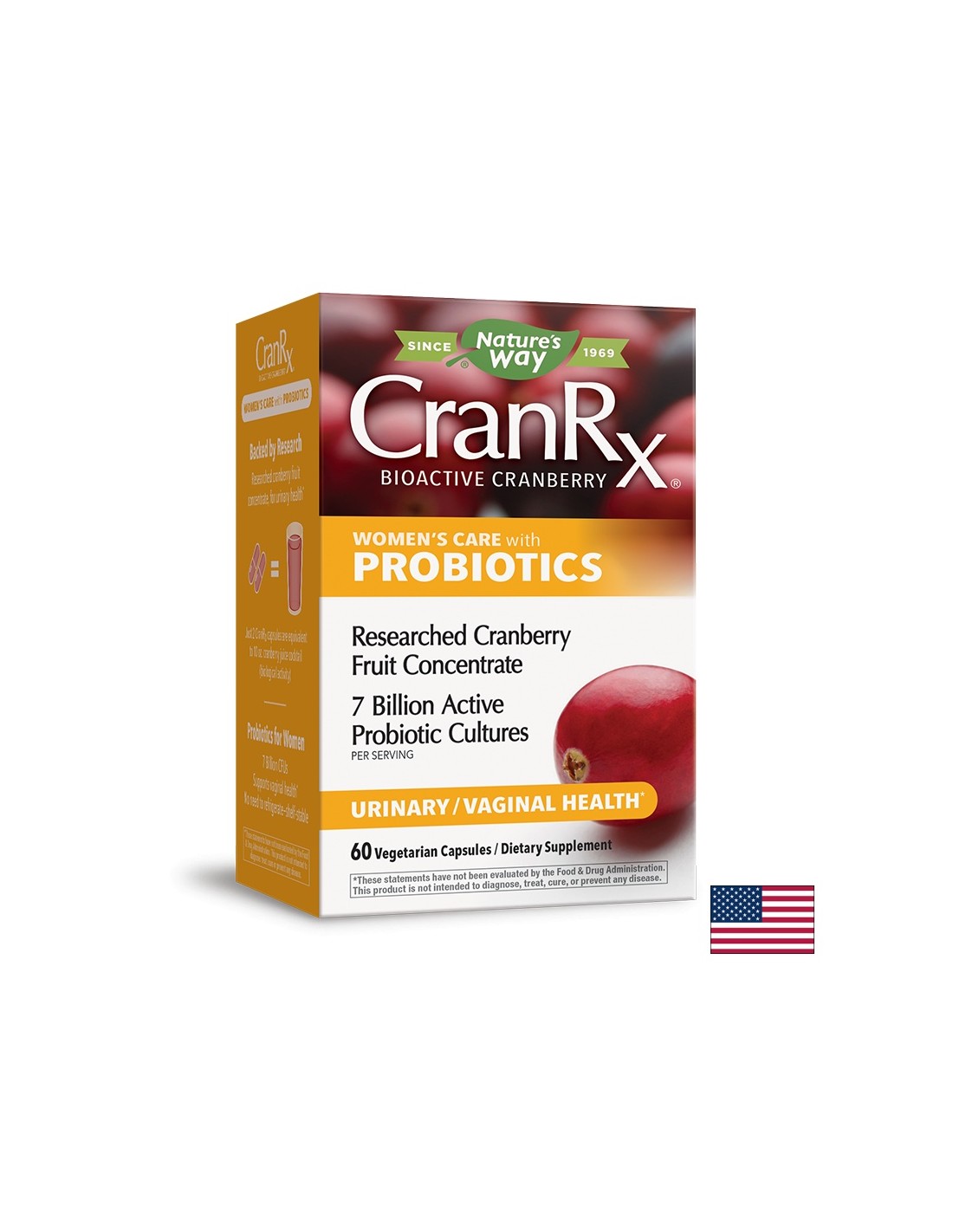 Dámská péče CRANRX® se stará o probiotika s brunberry + 7 miliardami. Probiotics x 60 tobolek na příroda