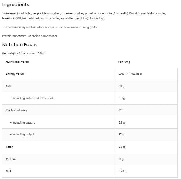 Protein krémové | Vysoký proteinový krém - lískový ořech 320 gramů