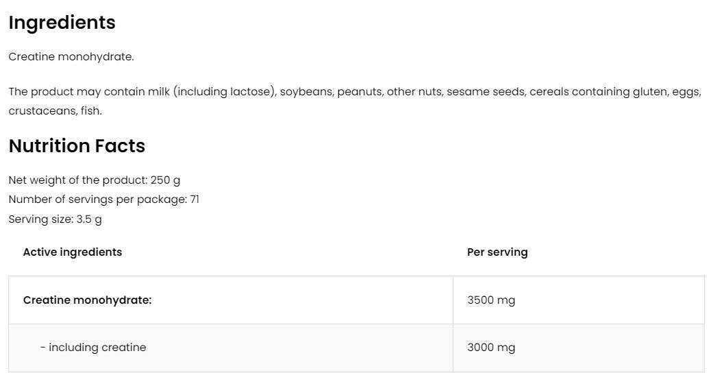 Creatine Monohydrate Creapure 250 grams