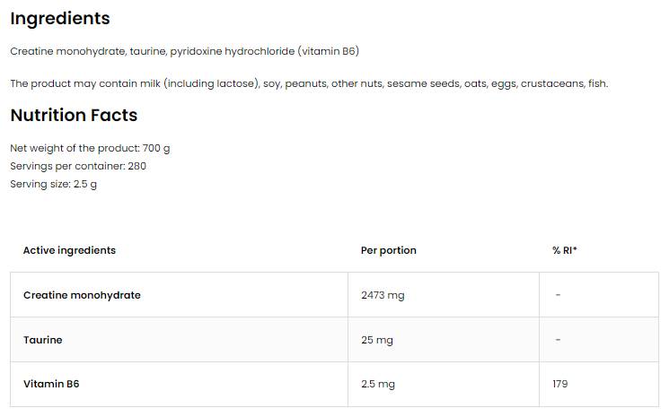 Creatine Monohydrate + Taurine Powder 700 grams