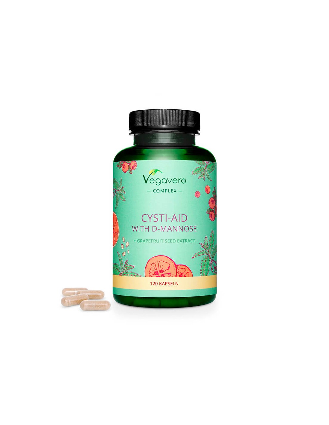 Cysti-Aid with D-Mannose + Grapefruit Seed Extract - Formula with D-mannose and grapefruit seed extract, 120 capsules Vegavero
