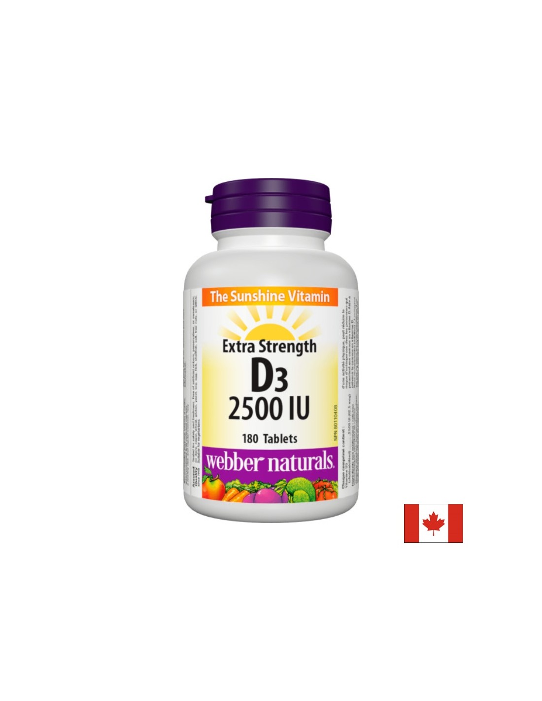 Healthy bones and strong immunity - Vitamin D3 2500 IU, 180 tablets Webber Naturals