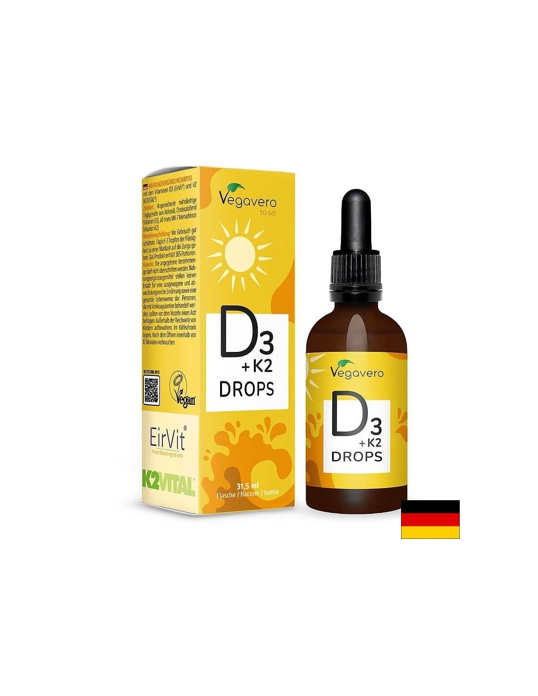 Huesos y dientes - vitamina D3 + K2, 60 ml de gotas