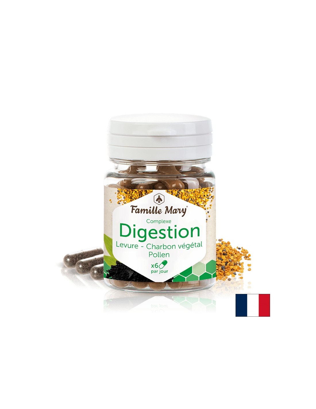 Digestie Pollen, Levure, Charbon/ Digestion Complex met biergist, geactiveerd koolstof en pollen, 60 Capsules Family Mary Mary