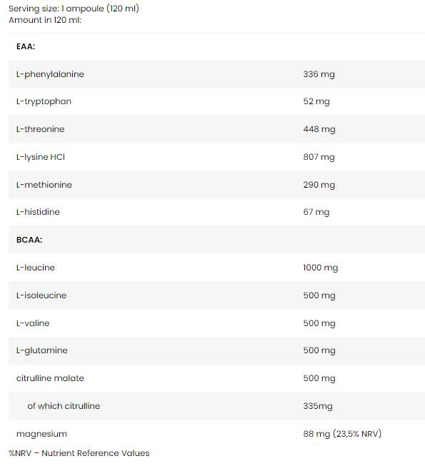 EAA amino šūvis - 120 ml
