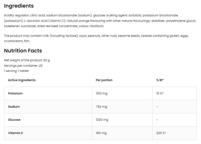 Electrolyte Effervescent | Potassium, Sodium, Glucose and Vitamin C 20 soluble tablets