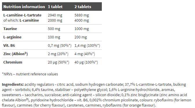 Resistencia L -carnitina 4000 efervescente de potencia - 15 tabletas solubles