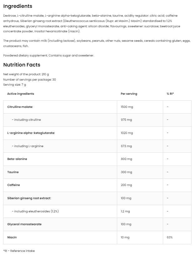 Endurance Pre-Workout | with Ginseng and Glycerol 210 grams