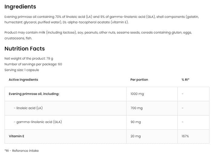 Evening Primrose Oil 1000 mg 60 Gel capsules