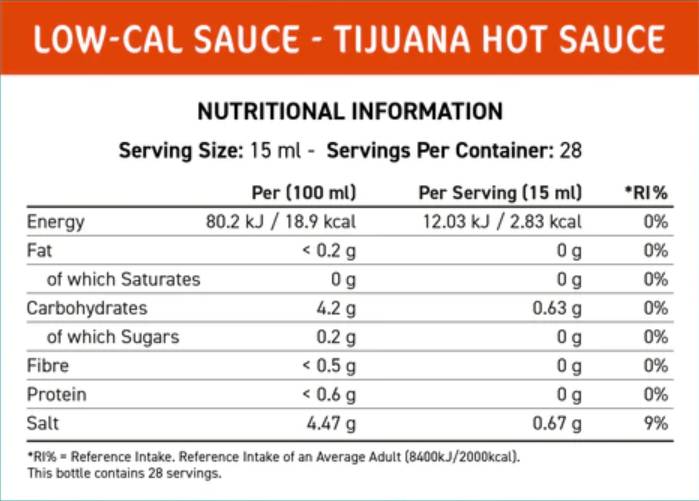 Fit keuken met een laag kal saus | Tijuana hot - 425 ml
