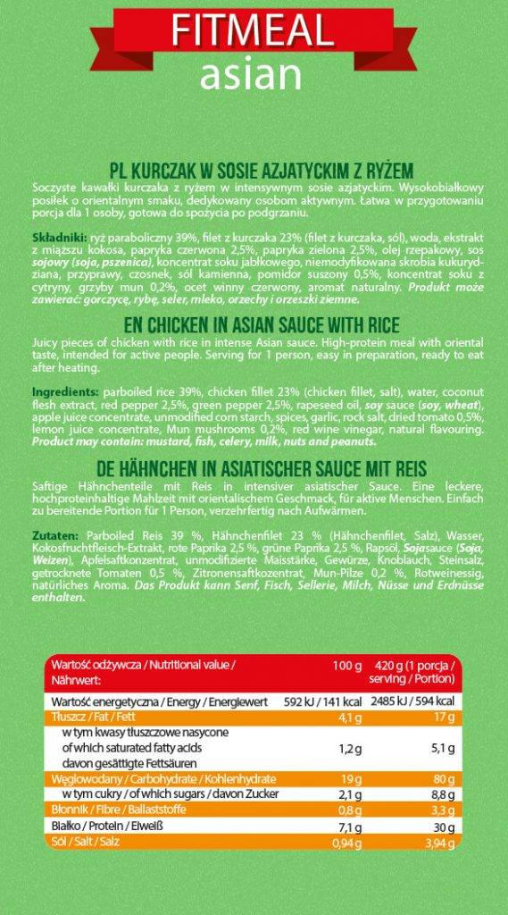 FitMeal Asian | Gotowy do spożycia posiłku wysokobiałkowego-420 gramów