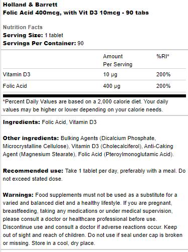 Kwas foliowy 400 mcg | Z witanem D3 10 mcg - 90 tabletek