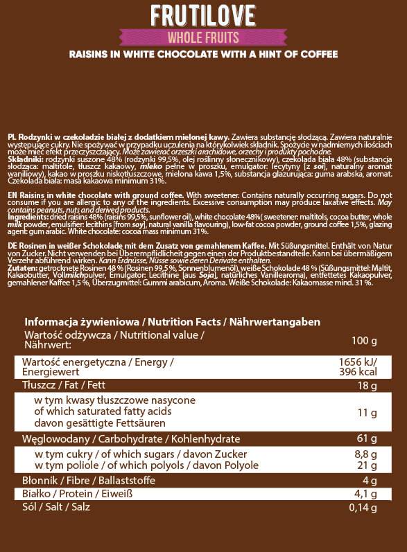 FrutiLove | Raisins in White Chocolate and Coffee 300 grams