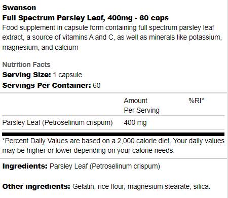 Volledig spectrum Parsley Leaf 400 mg 60 capsules