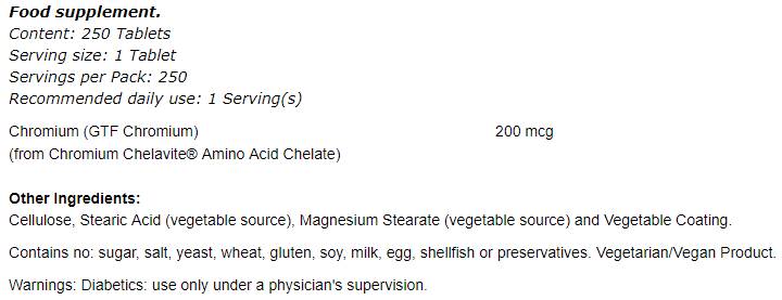 GTF Chromium 200 mcg - 250 tabletek