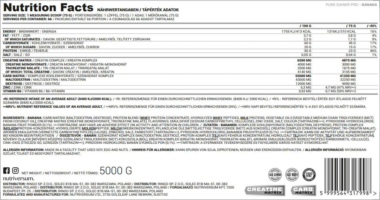 „Gainer Pro Pure“ - 5000 gramų