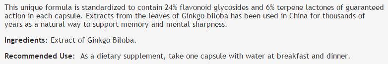 Ginkgo Biloba Extract 60 mg - 60 capsules