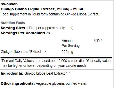 „Ginkgo Biloba“ skysčio ekstraktas 250 mg - 29 ml