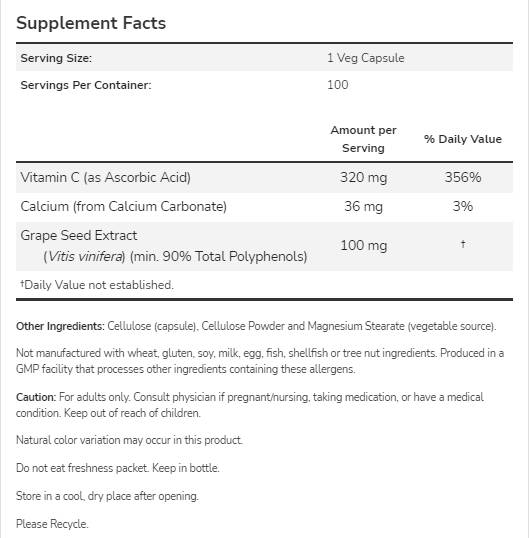 Grape Seed 100mg | Standardized Extract - 200 capsules