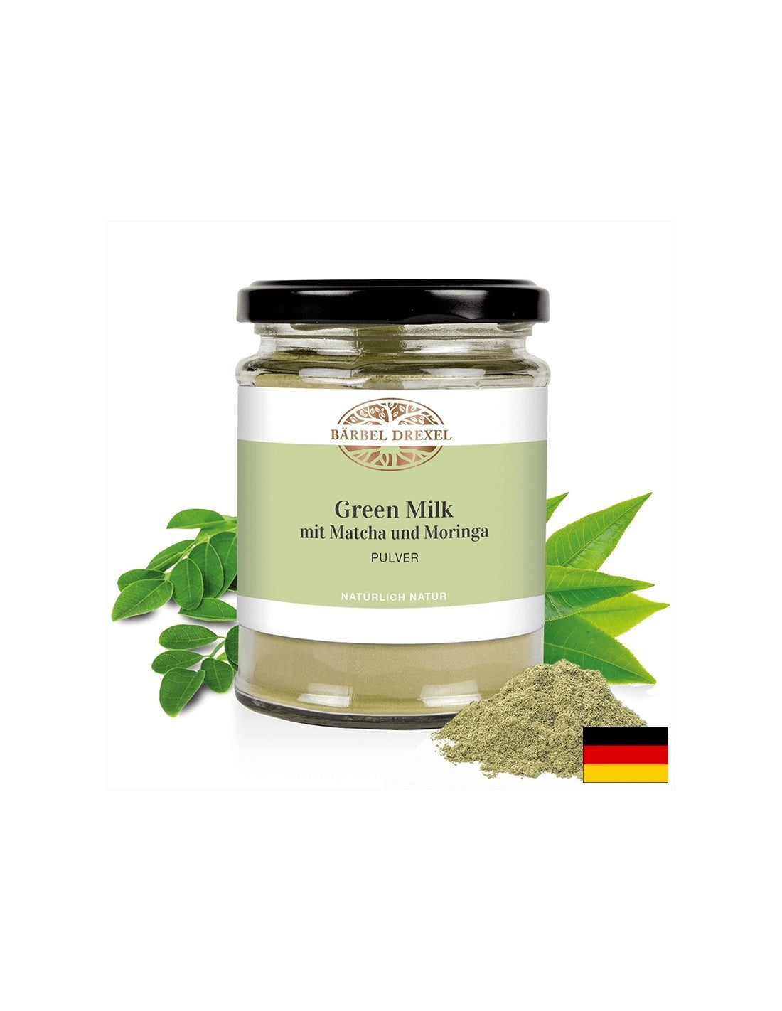 Žaliojo pieno MIT Matcha Und Moringa Pulver / Žaliasis pienas su „Matcha“ ir „Moringa“, milteliai, 120 g Bärbel Drexel