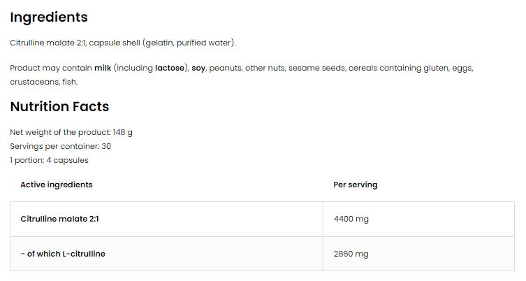 Citruline 4400 | Citruline Malate Caps 120 capsules