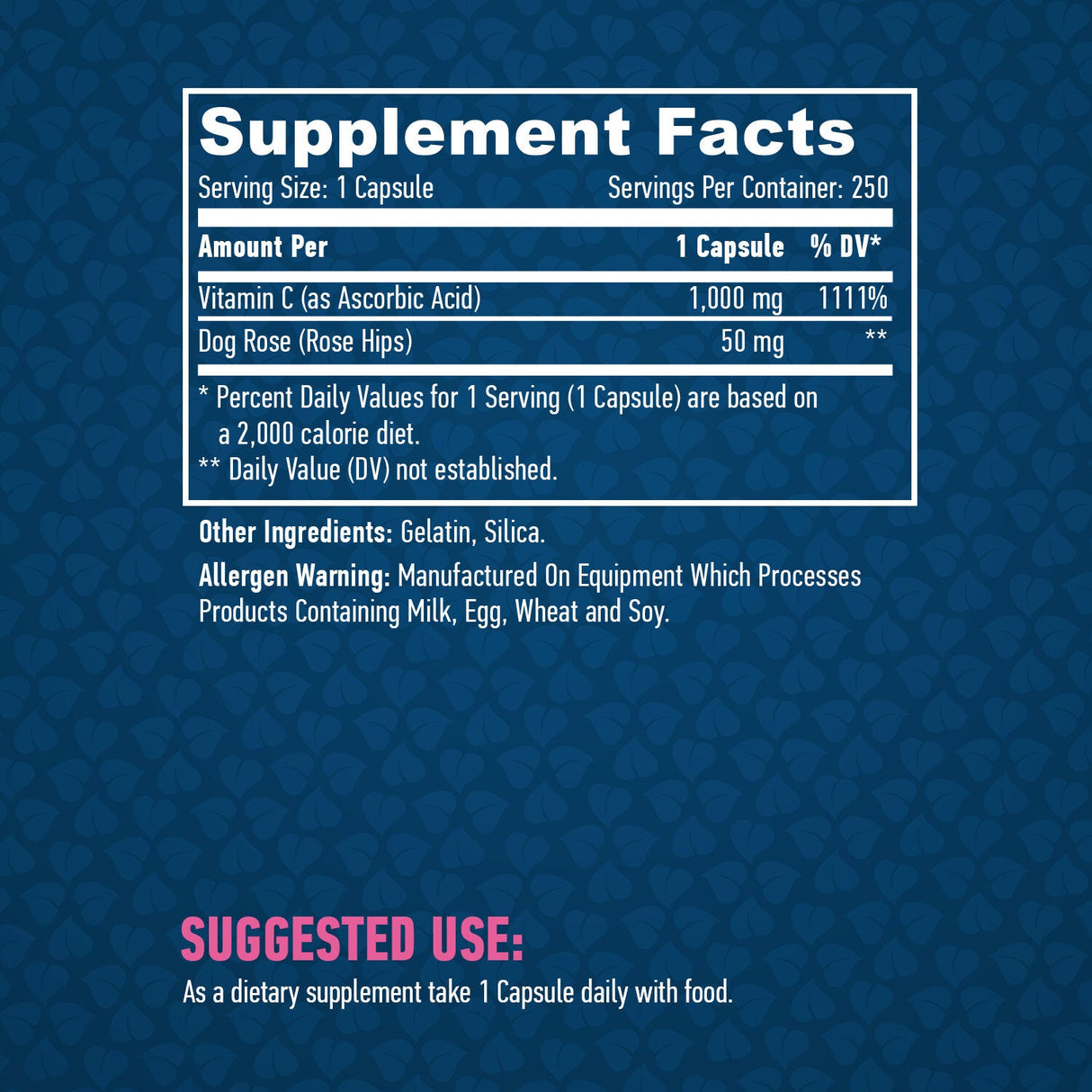 Vitamina C de alta potencia 1,000mg con rosas HIPS 250 CAPS.