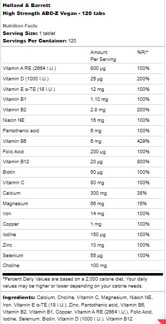 High Strength ABC-Z Vegan - 120 Tablets