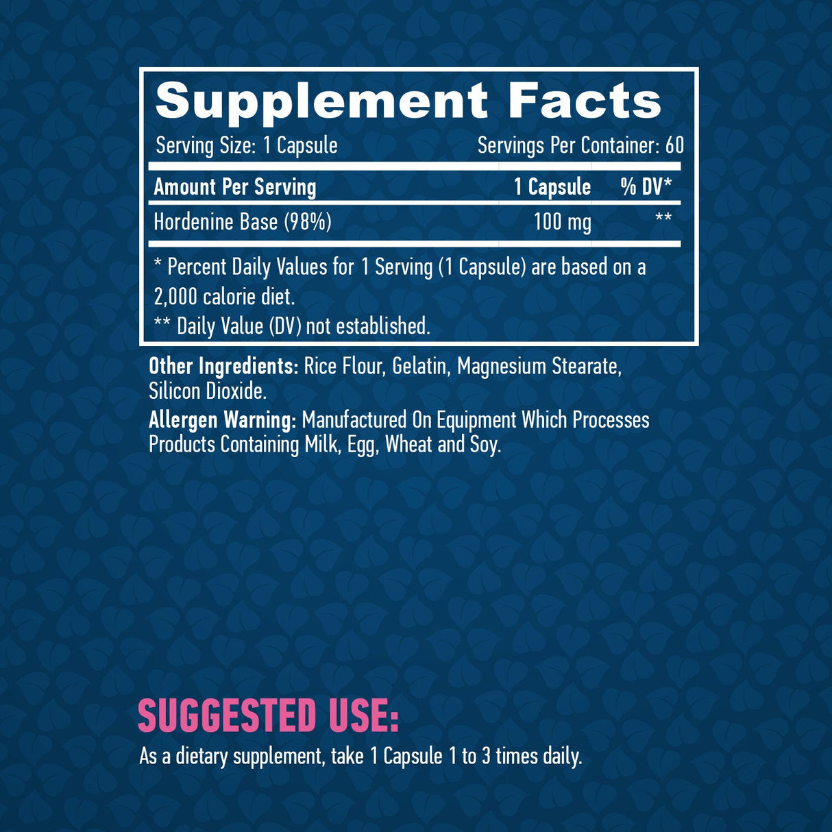 Hordenine 98% / 100 mg / 60 čepic.