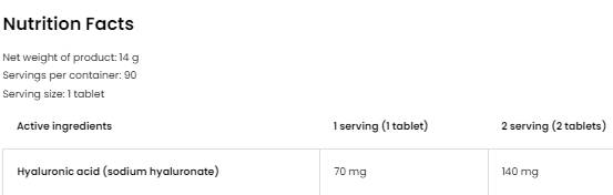 Hyaluronic Acid 70 mg 90 Tablets