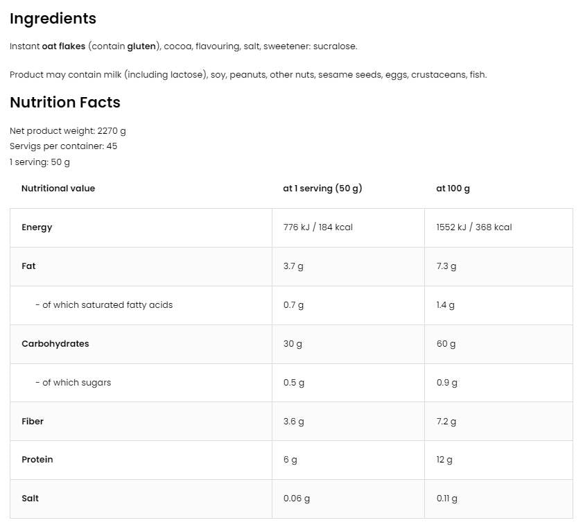 Copos de avena instantáneos | Altos carbohidratos y fibra ~ sin avena nutritiva de azúcar 2270 gramos