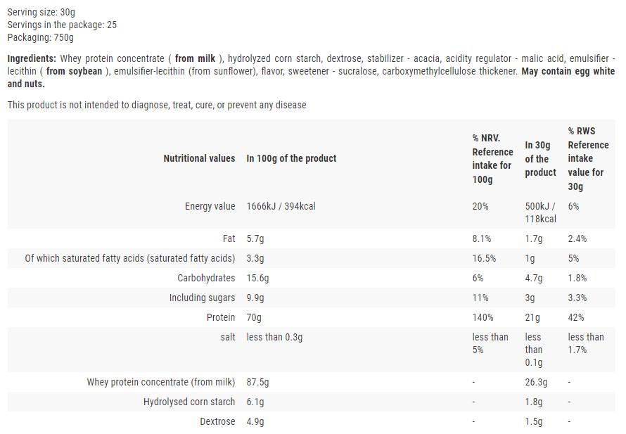 Instant Whoy Protein | Héichqualitéit Whohns konzentréieren - 750 Gramm
