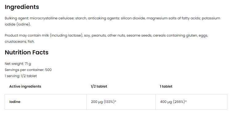 Jodo 400 mcg | Kalio jodo 250 tablečių
