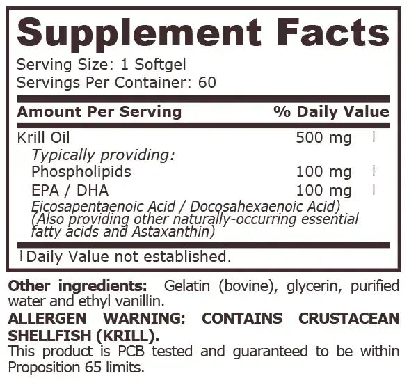 Aceite de krill 500 mg - 60 cápsulas blandas <tc>Pure Nutrition</tc>