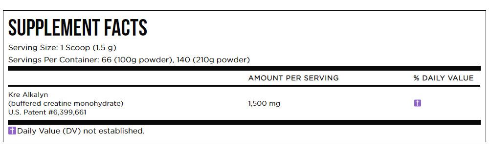„Kre -Alkalyn EFX“ milteliai - 100 ~ 110 gramų