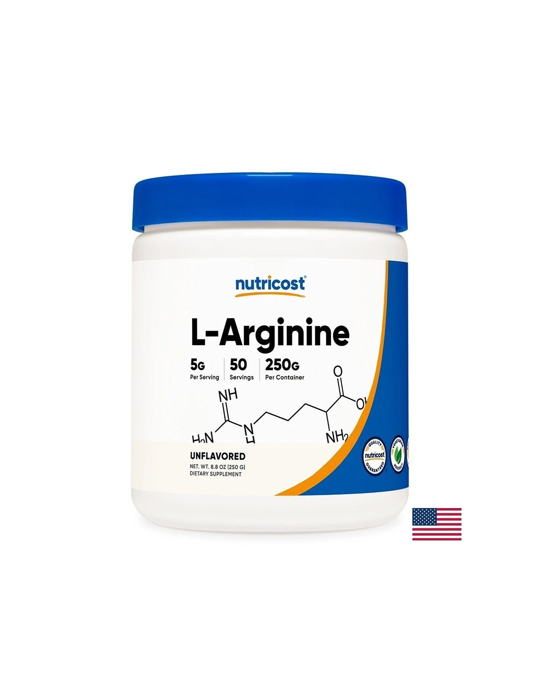 Energía y masa muscular: L -arginina, 5000 mg x 250 g, polvo