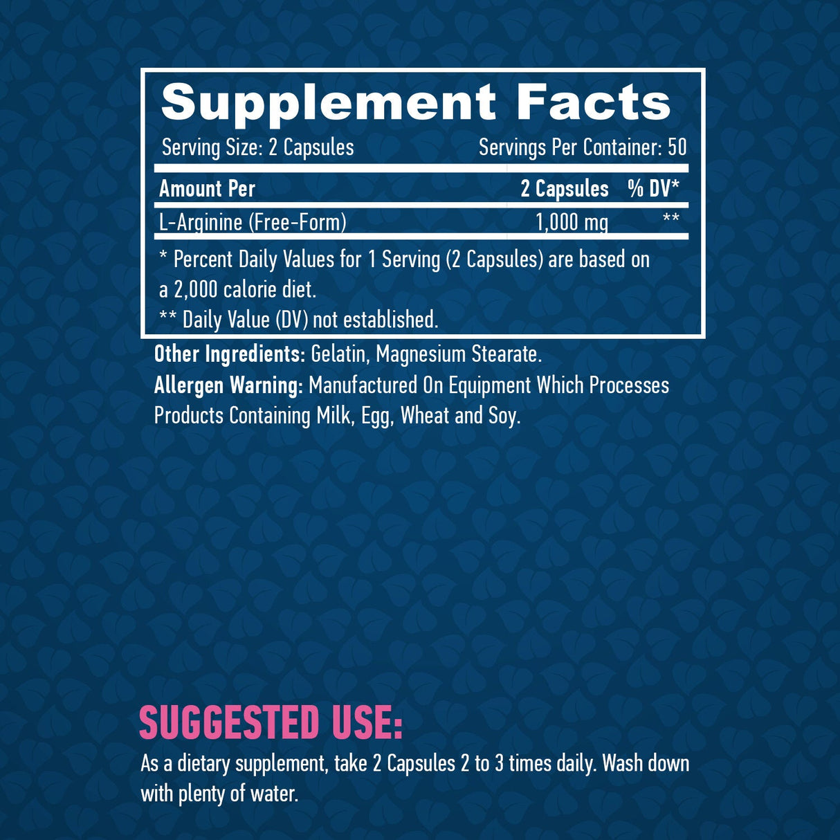 L-arginina 500mg. / 100 tampas.